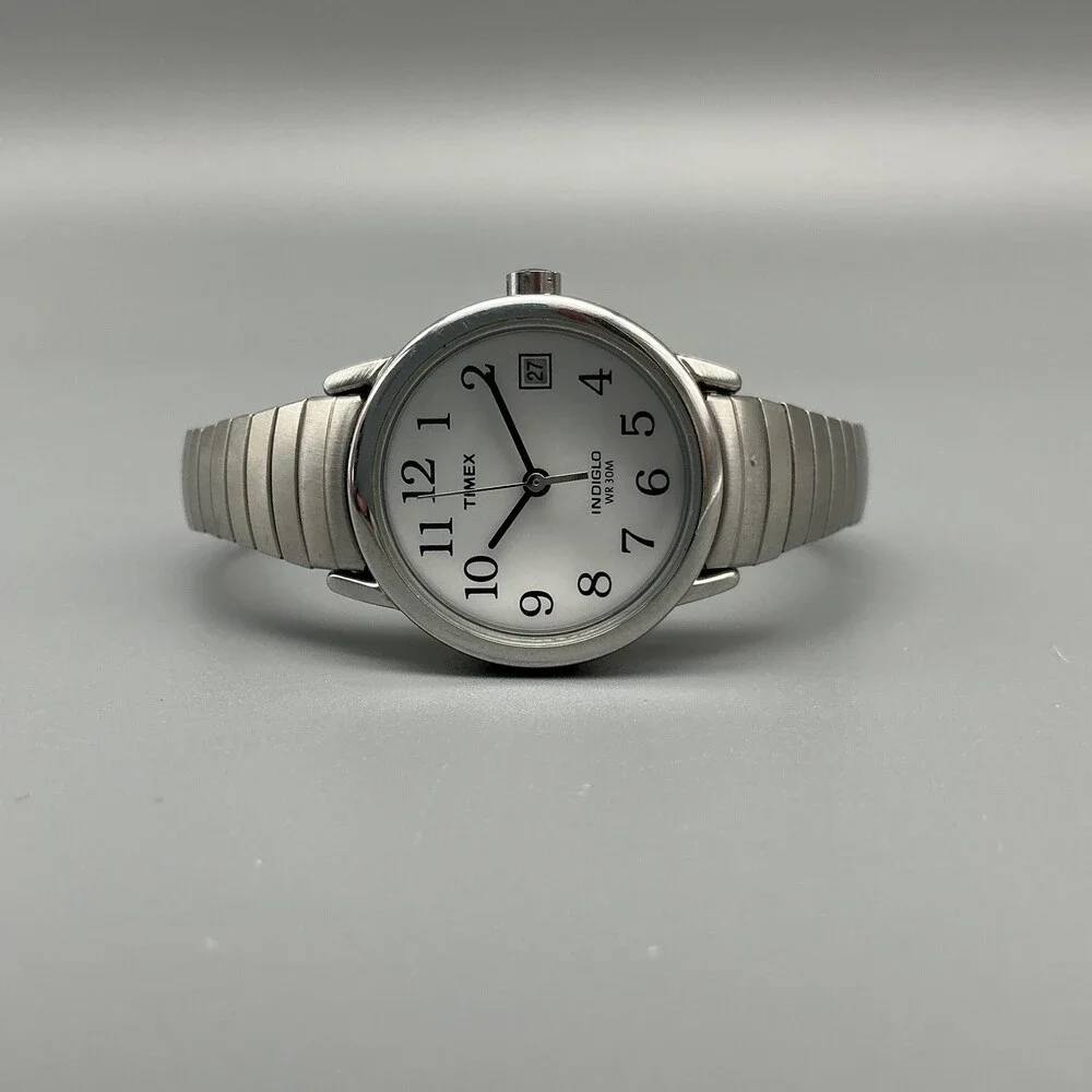 Timex Easy Reader Indiglo Womens Watch 25mm Silver Tone Stretch Band New Battery